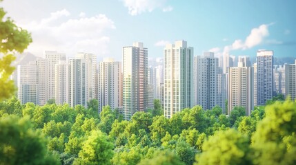 Obraz premium Eco-friendly buildings minimize environmental impact, aiming for sustainability. By 2050, businesses will prioritize green initiatives to reduce their carbon footprint. 