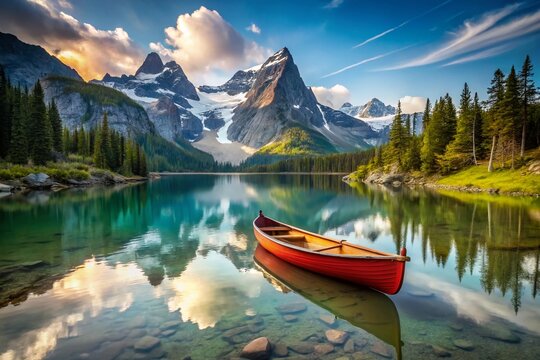 Serene Canoe on Bugaboos Pond: A Documentary Photography Image