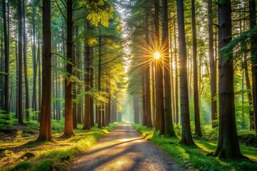 Fototapeta premium Sunlit Path Through a Lush Green Park