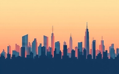 Fototapeta premium A peaceful, foggy city skyline under a layer of morning haze