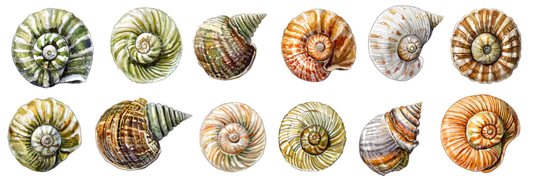 Translate background watercolor art of nautilus shells in coastal environment close-up view nature inspiration