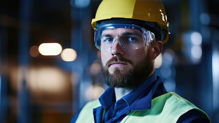 Confident engineer in safety gear, embodying professionalism and resilience in industrial expertise.