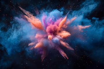Creative, colorful light bulb explosion with color dust and smoke on a dark background. New idea concept. Creative thinking, innovation in business or education in the science industry.