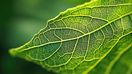 Obraz premium Intricate veins of a green leaf, showcasing nature's delicate design and organic beauty.