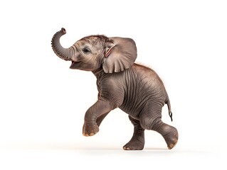 Fototapeta premium Adorable Baby Elephant Standing in Playful Pose with Details Against Clean Bright Background