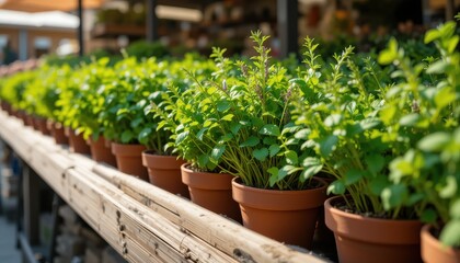 Lively herb growing event local nursery image showcase sunlit environment close-up view nature appreciation