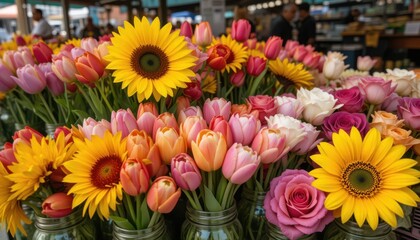 Vibrant flower arrangement local market photography outdoor close-up nature's beauty