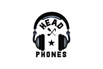 Headphones and sound cross logo vector on white background. flat headphones vector illustration