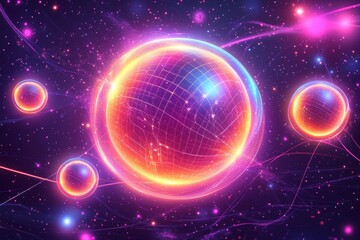 Obraz premium Stylized purple and blue molecules set against a dark background