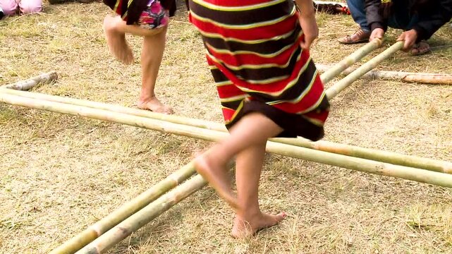 Bamboo folk Dance of Mizoram feet close up