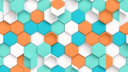 Colorful Hexagonal Pattern in Blue, Orange, and White Ideal for Modern Design Backgrounds