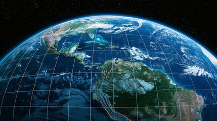 Naklejka premium Earth with a superimposed grid of latitude and longitude lines with