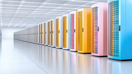 Obraz premium Colorful Servers in Data Center Row