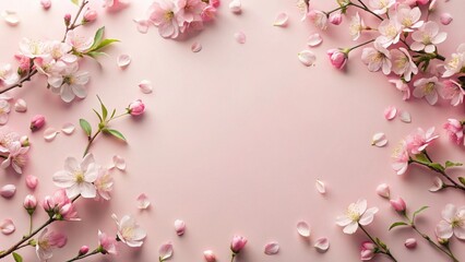 Naklejka premium Delicate Pink Blossoms Frame a Soft Pastel Background Perfect for Springtime Designs and Celebrations