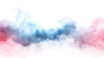Fototapeta premium Colorful smoke clouds, pink and blue colors, white background 