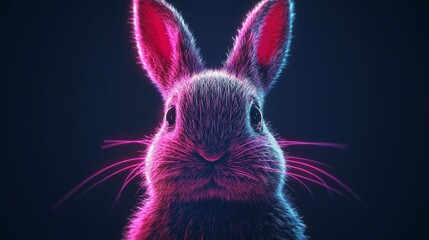 A digital artwork featuring a neon rabbit head against a dark background, designed for a website banner