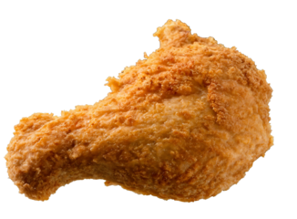 Crispy golden fried chicken drumstick with a crunchy, textured coating isolated.Perfect for fast food, comfort food, and delicious meal themes