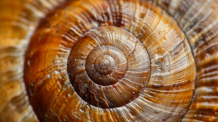 A beautifully lit macro photograph of a snail's shell.