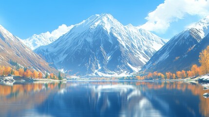 On a serene summer day, a dog rests by a tranquil mountain lake, surrounded by a scenic valley, creating a picturesque natural backdrop for travel