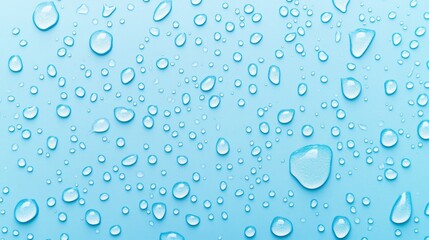 Water droplets splattering against a blue backdrop, symbolizing purity, for advertising purposes