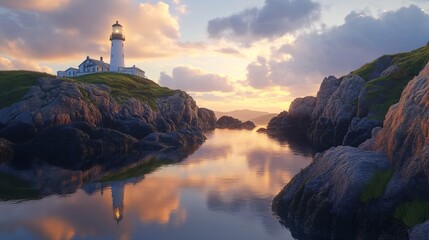Majestic Fanad Head Fnaid Lighthouse in County Donegal, Ulster: Iconic Irish Landmark for Travel Websites and Brochures