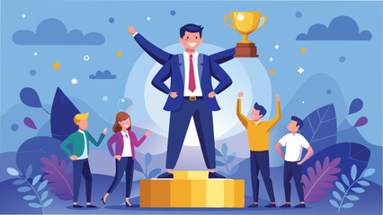 Modern Flat Style Business Success and Achievement Illustration on Transparent Background
