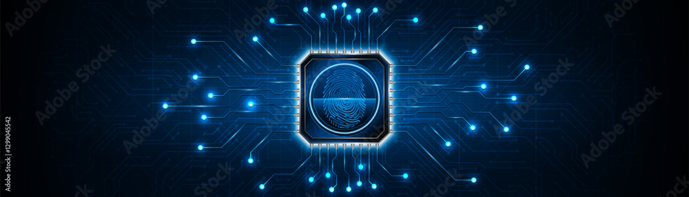 Poster Abstract technology circuit board background. Fingerprint scanning cybersecurity concept. modern technology innovation concept background	