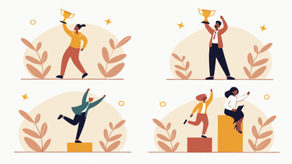 Modern Flat Style Business Success and Achievement Illustration on Transparent Background

