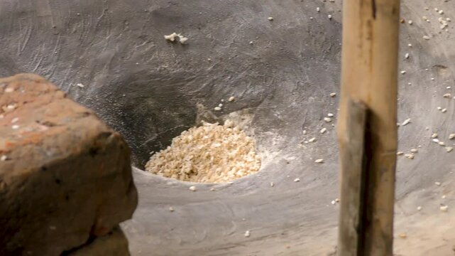 Traditional Dheki used in threshing rice grains from the outer husks