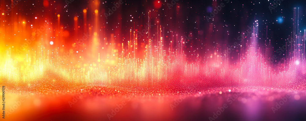 Poster dynamic abstract visualization of data spectrum with vibrant gradient colors and light particles in 