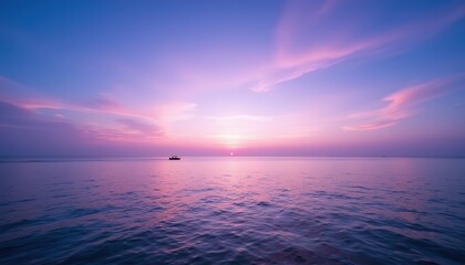 Obraz premium Serene Sunset Over Tranquil Ocean Waters with Soft Color Palette