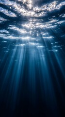 Fototapeta premium Mystical light beams filter through the dark clouds, forming a dramatic and surreal atmosphere that evokes a sense of depth and enigma