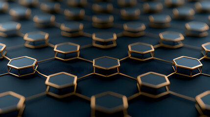 Obraz premium Abstract Networked Hexagonal Grid in Shades of Blue and Gold