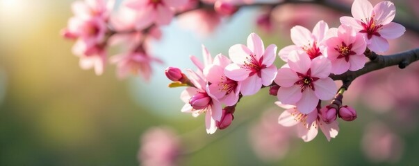 Obraz premium Pastel pink pear flowers bloom on tree branches, tree, gentle