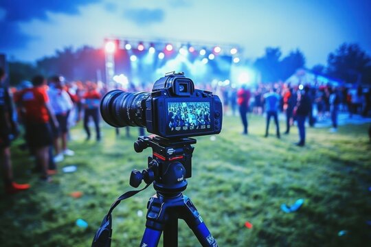 Capturing a lively scene with a camera on a tripod.