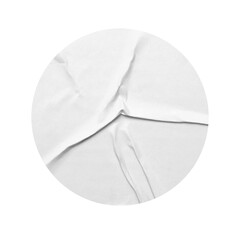 White paper stickers mockup. Blank circle label, crumpled paper emblems. Pasted poster texture. Copy space. Cut out