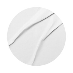 White paper stickers mockup. Blank circle label, crumpled paper emblems. Pasted poster texture. Copy space. Cut out