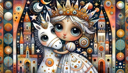 Obraz premium Reino de Estrellas: La Princesa y su Unicornio