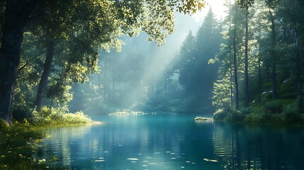 Obraz premium a river with trees and plants in the background