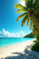 Sun-drenched palms, pristine beach, turquoise ocean , palm trees, vacation, holiday