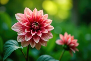 Obraz premium Lush greenery enveloping the dahlia's intricate details as they sway gently, foliage, greenery, serene