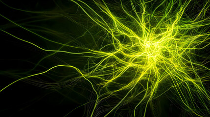 Abstract Glowing Green Energy Stream Against Dark Background