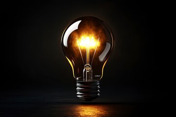 Light bulb on a black background, stock photo, simple composition, feminine, sunny light colors, clear and sharp focus, high-resolution photography.