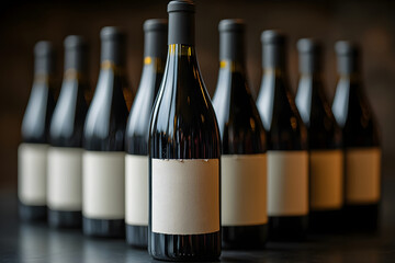Close-up view of various empty wine bottles for tasting purposes. Generative AI.