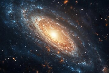 Fototapeta premium The Andromeda Galaxy with a visible spiral structure, dust lanes in the arms, and a brilliant center
