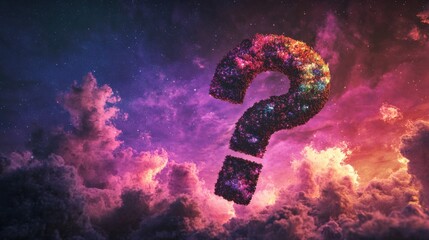 Digital 3D question mark on colorful night sky background - Generative AI