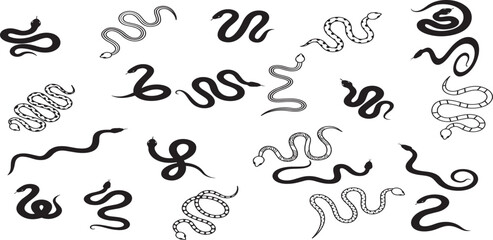 Snake silhouette set, abstract snake vector