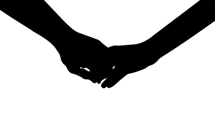 Silhouette of people holding hands on a white background