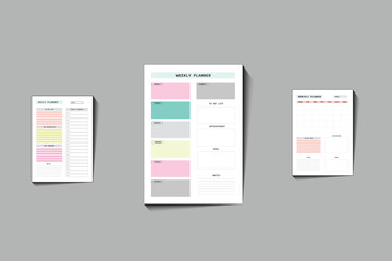 Daily, weekly, monthly planner template. Printable planner templates. Minimalist planner pages templates.