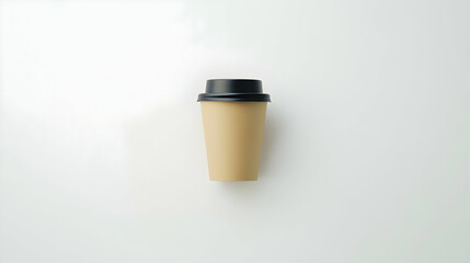 Single Brown Paper Coffee Cup With Black Lid Isolated Against White Background Studio Shot